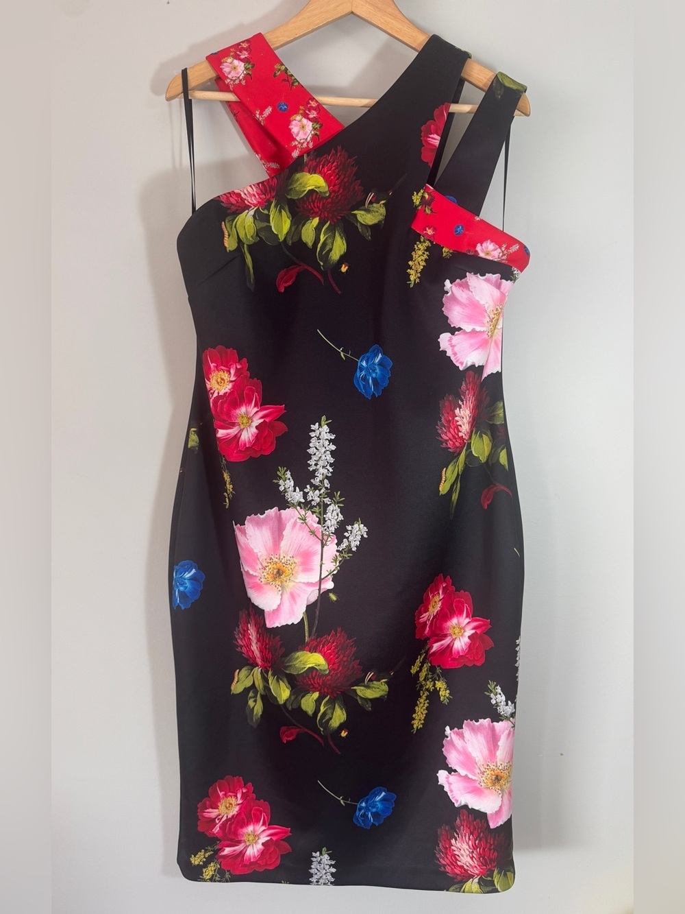 Ted Baker Polayo Berry Sundae Asymmetric Floral Sheath Dress TB 5 US 12 XL - Picture 3 of 15